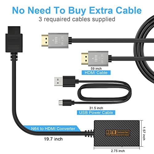 RuntoGOL N64 Gamecube to HDMI Adapter Converter Cable, HDMI Adapter for Nintendo Gamecube/Nintendo 64/SNES/SFC with HDMI Cable and USB Cable, Supports 4:3/16:9 Ratio Conversion