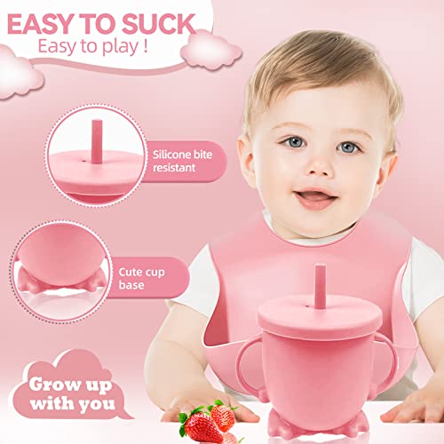 ANAVIL 8 Pack Baby Feeding Set Silicone Toddlers Weaning Feeding Sippy Cup with Straw and Lid Baby Feeding Supplies Set
