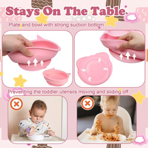 Baby Led Weaning Supplies, 16Pack Silicone Baby Feeding Set Baby Feeding Supplies Baby Eating upplies Infant Self Eating Utensil Set with Suction Bowls Plates Bibs Cups Spoons and Forks - 6+ Months