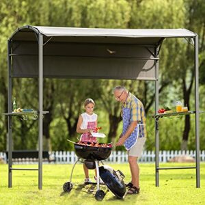 merax 7ft grill gazebo, patio barbecue canopy with serving shelf and storage hooks side awning, curved shelter for outdoor garden