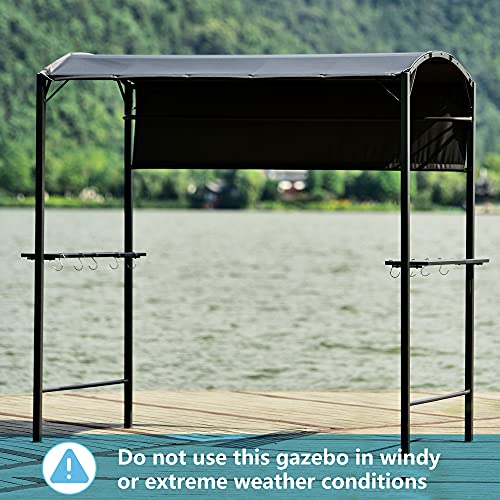 Merax 7ft Grill Gazebo, Patio Barbecue Canopy with Serving Shelf and Storage Hooks Side Awning, Curved Shelter for Outdoor Garden