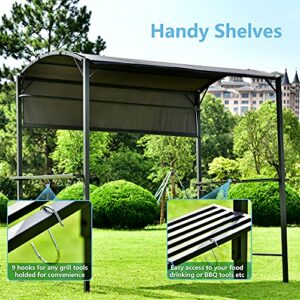 Merax 7ft Grill Gazebo, Patio Barbecue Canopy with Serving Shelf and Storage Hooks Side Awning, Curved Shelter for Outdoor Garden