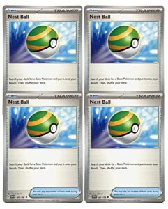 pokemon nest ball 181/198 - scarlet & violet trainer x4 card set - playset 4x