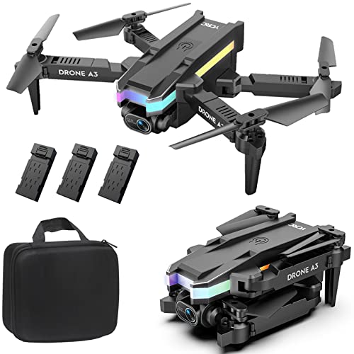 Drone with 4K Dual HD Camera, 2023 Upgradded RC Quadcopter FPV Camera Foldable Drone Toys Gift for Adults and Kids, One Key Start Speed Adjustment, 360° Altitude Hold Mode (3*Battery)