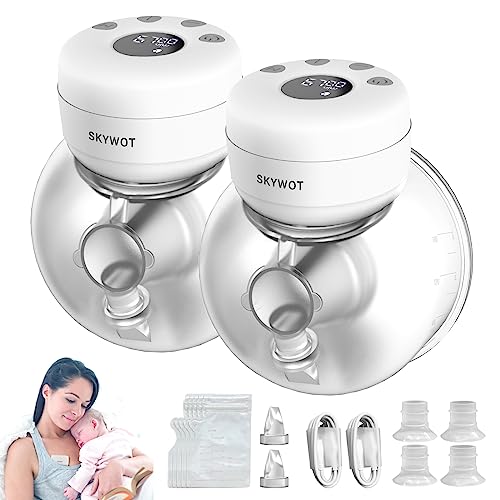 SKYWOT S21 Wearable Breast Pump Hands Free,Portable Hands Free Breast Pump for Breastfeeding,Electric Portable Wireless Breast Pumps,2 Modes&9 Levels Double Wearable Pump,21-24-27mm Flange,2 Pack