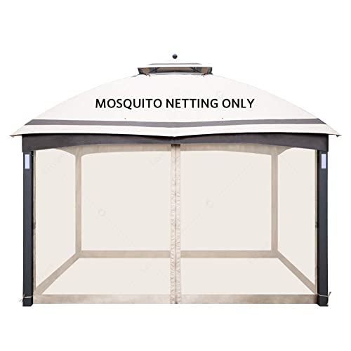 EasyLee Gazebo Universal Replacement Mosquito Netting 10x12, 4-Panel Screen Walls for Outdoor Patio with Zipper, Mosquito Net for Tent Only (Beige)