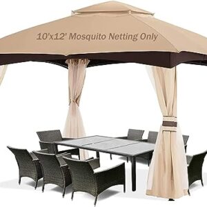 EasyLee Gazebo Universal Replacement Mosquito Netting 10x12, 4-Panel Screen Walls for Outdoor Patio with Zipper, Mosquito Net for Tent Only (Beige)