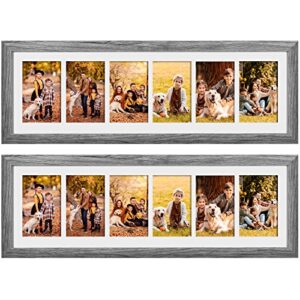 chunful 2 pcs 28.4 x 9.5 inches collage picture frames for wall multiple 4 x 6 inch wood picture frame display 6 opening multi photo frame with acrylic screens horizontal and vertical (gray)