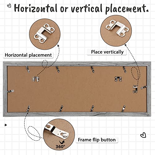 Chunful 2 Pcs 28.4 x 9.5 Inches Collage Picture Frames for Wall Multiple 4 x 6 Inch Wood Picture Frame Display 6 Opening Multi Photo Frame with Acrylic Screens Horizontal and Vertical (Gray)