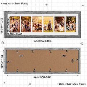 Chunful 2 Pcs 28.4 x 9.5 Inches Collage Picture Frames for Wall Multiple 4 x 6 Inch Wood Picture Frame Display 6 Opening Multi Photo Frame with Acrylic Screens Horizontal and Vertical (Gray)