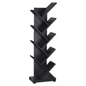 ruboka 8-Shelf Tree Bookshelf, 38.4-Inch Retro Floor Standing Bookcase Display for CDs/Magazine/Books, Small Bookshelf for Bedroom, Living Room, Office,Balcony, Black Storage Shelves DESK56A