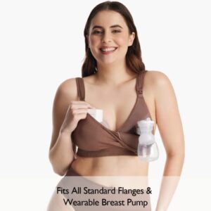 Momcozy Lycra Pumping Bra Hands Free with Fixed Padding for Good Shaping, Comfortable Support Pumping and Nursing Bra in One, Seamless Maternity Breast Pump Bra & Maternity Bra Chocolate