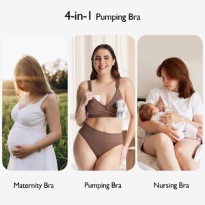 Momcozy Lycra Pumping Bra Hands Free with Fixed Padding for Good Shaping, Comfortable Support Pumping and Nursing Bra in One, Seamless Maternity Breast Pump Bra & Maternity Bra Chocolate