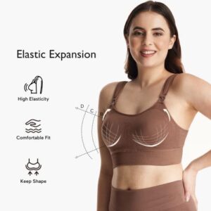 Momcozy Lycra Pumping Bra Hands Free with Fixed Padding for Good Shaping, Comfortable Support Pumping and Nursing Bra in One, Seamless Maternity Breast Pump Bra & Maternity Bra Chocolate