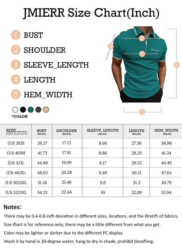 JMIERR Men's Zipper Polo Shirts Classic Lightweight Knit Striped Polos Shirt Casual Short Sleeve Golf Shirt for Men,US 43(L),Khaki