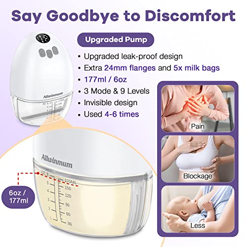 Double Hands Free Breast Pump,Wearable Breastfeeding Pump, Electric Wireless Breast Pump for Travel Office Outdoor 6oz 3 Mode & 9 Levels