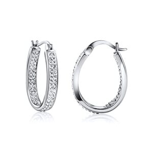 barzel 18k gold plated inside out crystal hoop earrings for women (silver)