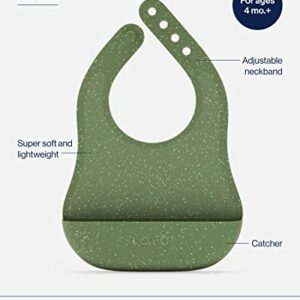 Lalo The Bib - Waterproof, Non-Toxic Silicone Baby Bib with Adjustable Neck Band & Silicone Food Pouch Catcher, Set of 2 - Sage