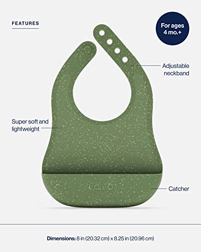 Lalo The Bib - Waterproof, Non-Toxic Silicone Baby Bib with Adjustable Neck Band & Silicone Food Pouch Catcher, Set of 2 - Sage