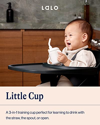 Lalo Little Cup, Non-Toxic Silicone Straw Cup with Handles - Baby and Toddler Sippy Cup - Mini Cup and Straw Training System, 4oz, Blueberry