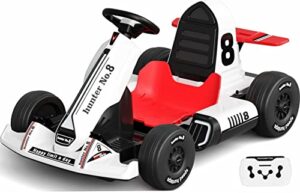 glaf electric go kart for kids and adult 3+ years old 12v battery power wheels pedal electric vehicle ride on car toys for boys girls with remote control led lights usb and bluetooth audio (white)