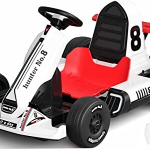 GLAF Electric Go Kart for Kids and Adult 3+ Years Old 12V Battery Power Wheels Pedal Electric Vehicle Ride on Car Toys for Boys Girls with Remote Control LED Lights USB and Bluetooth Audio (White)