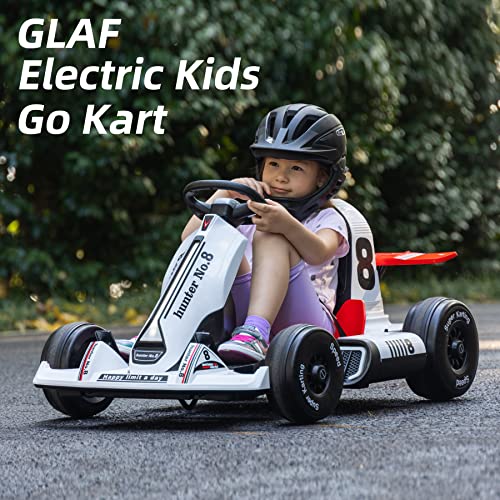 GLAF Electric Go Kart for Kids and Adult 3+ Years Old 12V Battery Power Wheels Pedal Electric Vehicle Ride on Car Toys for Boys Girls with Remote Control LED Lights USB and Bluetooth Audio (White)