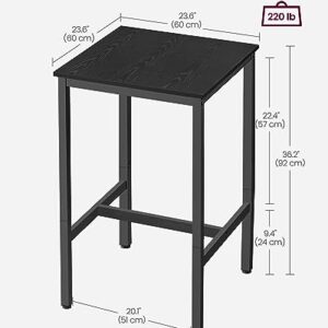 VASAGLE Bar Table, Small Kitchen Dining Table, High Top Pub Table, Height Cocktail Table for Living Room Party, Sturdy Metal Frame, 23.6 x 23.6 x 36.2 Inches for Narrow Spaces, Ebony Black and Black