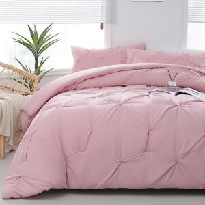 downcool king size comforter set - pintuck bedding comforter sets, 3-piece set, 1 pinch pleated comforter and 2 pillowcases, soft bedding comforters & sets for all season, pink comforter king size