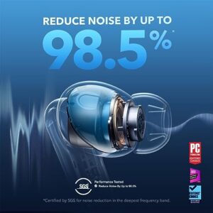 soundcore by Anker Liberty 4 NC Wireless Noise Cancelling Earbuds, 98.5% Noise Reduction, Adaptive Noise Cancelling to Ears and Environment, Hi-Res Sound, 50H Battery, Wireless Charging, Bluetooth 5.3