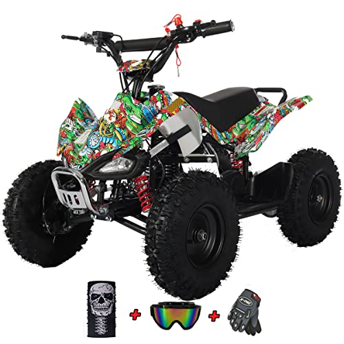 X-PRO Thunder 40 ATV 4 Wheelers 40cc ATV Quads Quad with Gloves, Goggle and Face Mask (Cartoons)