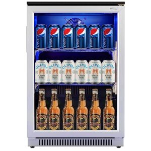 weili 20 inch beverage fridge with glass door, 120 can mini fridge with blue led light for soda beer wine, 36-50°f under counter refrigerator and cooler for home office dorm or bar, auto defrost