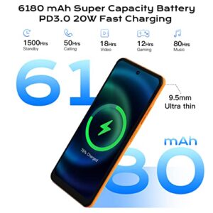 HOTWAV Note 12 Smartphone(2023 New),Android 13 Cellphone 8GB+128GB (1TB Expandable) 48MP 6.8" HD+,6180 mAh Battery 20W Fast Charging, Octa-Core 4G LTE Dual SIM Face ID/Fingerprint/GPS/NFC (Orange)