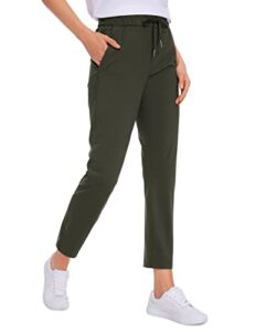 crz yoga womens 4-way stretch ankle golf pants - 7/8 dress work pants pockets athletic yoga travel casual lounge workout olive green medium