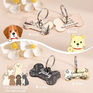 GISUERY Dog Tags Stainless Steel Pet Tags Personalized Double-Sided Engraved Dog and Cat Tags Custom Pet Name ID Tag, Various Design Options (Bone)