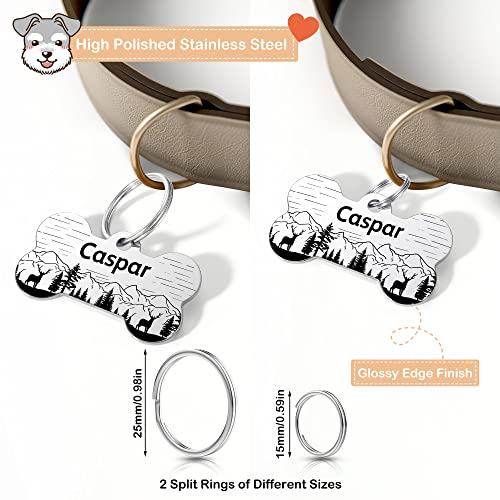 GISUERY Dog Tags Stainless Steel Pet Tags Personalized Double-Sided Engraved Dog and Cat Tags Custom Pet Name ID Tag, Various Design Options (Bone)