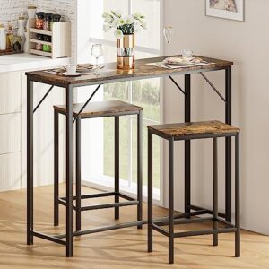 aepoalua dining table set, 47.2” rectangular bar table and chairs set, 3 piece kitchen breakfast table with 2 stools, pub table and chairs set of 2 for dining room, living room, rustic brown/black