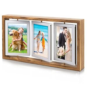 zeeyuan 4x6 rotating photo frame rustic 4x6 wooden picture frames, double side-display 6 photos, floating photo frame 4x6 family frame for tabletop display