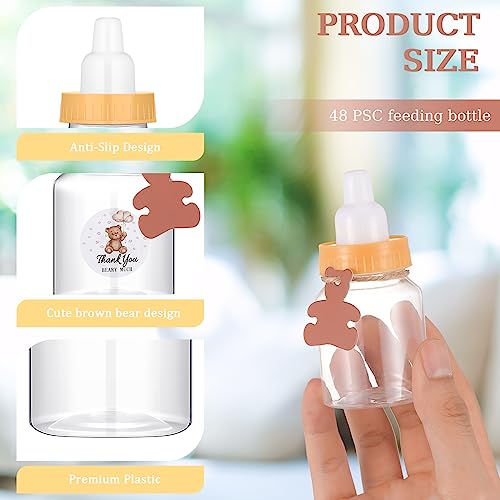 48 Pcs 1.5 x 3.4 Inch Mini Baby Bottle Shower Feeding Bottle Favor with 500 Adhesive Baby Shower Thank You Stickers and 48 Pcs Bear Shaped Decors for Baby Shower Party