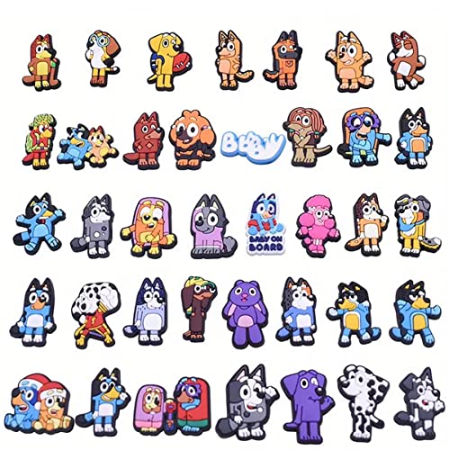 38pcs Blue Dog Cartoon Shoe Charms! Dog Shoe Decoration Charms For Clog Sandals Shoes! Cute Pin Shoe Accessories For Kids Girls Boys Party Favors Birthday Gifts!