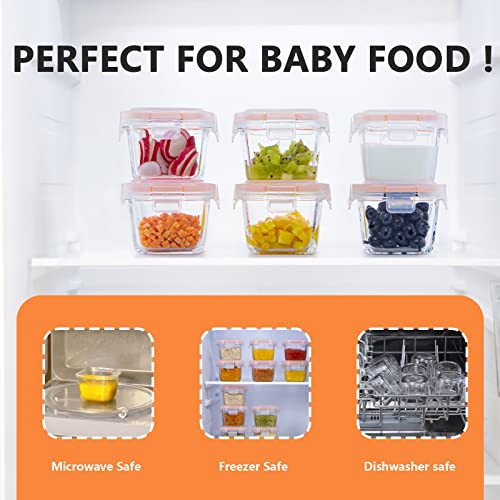 Luvan 6oz Baby Food Storage Containers, 12-Pack Baby Food Jars with Lids LeakProof, Baby Food Containers Glass Stackable, Freezer/Microwave/Dishwasher Safe, Ideal for Fruit Purees and Vegetable Mashes