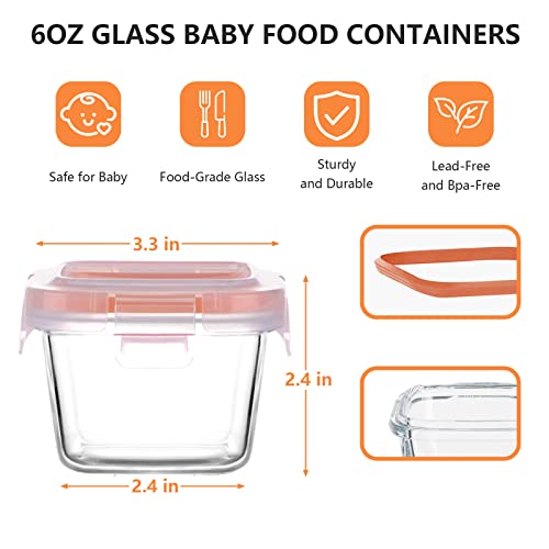 Luvan 6oz Baby Food Storage Containers, 12-Pack Baby Food Jars with Lids LeakProof, Baby Food Containers Glass Stackable, Freezer/Microwave/Dishwasher Safe, Ideal for Fruit Purees and Vegetable Mashes