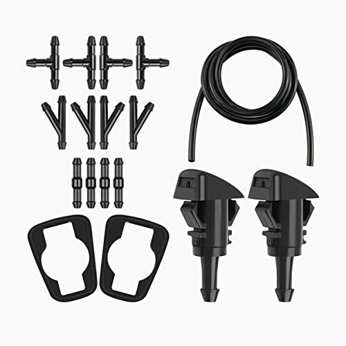 AUCELI 17 Pcs Set Windshield Washer Hose Kit, 12 Pcs Hose Connectors, 5M Washer Fluid Hose, 2 Fan Nozzles, 2 Rubber Gaskets, Connect Car Water Pump and Nozzles Suitable for Most Car