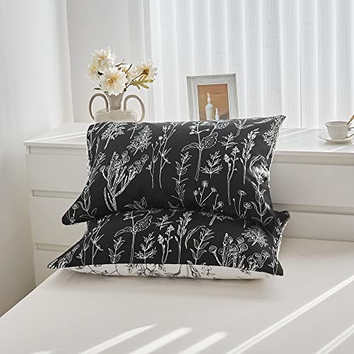 Floral Queen Duvet Cover, Microfiber 3 Pieces Floral Bedding Queen Set, 1 Duvet Cover +2 Pillowcases, Black and White Floral Duvet Cover Queen, with Zipper Closure, Durable, Easy Care (NO Comforter)