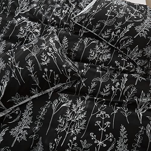 Floral Queen Duvet Cover, Microfiber 3 Pieces Floral Bedding Queen Set, 1 Duvet Cover +2 Pillowcases, Black and White Floral Duvet Cover Queen, with Zipper Closure, Durable, Easy Care (NO Comforter)