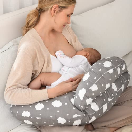 Momcozy Original Plus Size Nursing Pillow Cover, Fits All Breastfeeding Pillows, 100% Cotton Cover with Adjustable Waist Strap, Grey, Cover Only