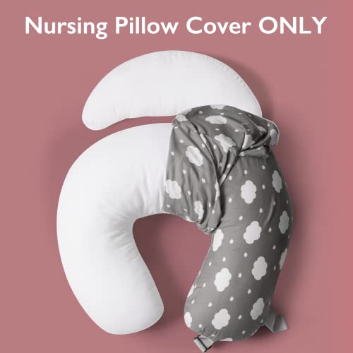 Momcozy Original Plus Size Nursing Pillow Cover, Fits All Breastfeeding Pillows, 100% Cotton Cover with Adjustable Waist Strap, Grey, Cover Only