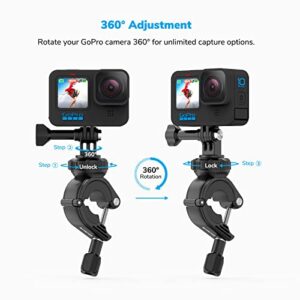 Sametop Handlebar Clamp Mount Motorcycle Bike Pole Mount Compatible with GoPro Hero 11 10 9 8 7 6 5 Session DJI Action Cameras - 360 Degree Rotation