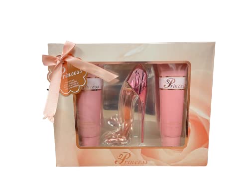 Princess High Heel Shoes Perfume Gifts Sets for Women, Eau De Parfum (1.7 fl oz), Body Lotion (3.0 fl oz), Shower Gel (3.0 fl oz), (Pack of 3) - Pink