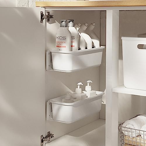 Beyuetao White Under Sink Organizer Wall Hanging 2 Pack Sliding Under Bathroom Cabinet Storage Organizer Multi-purpose Armoire Under Sink Shelf Organizer Storage for Bathroom Kitchen